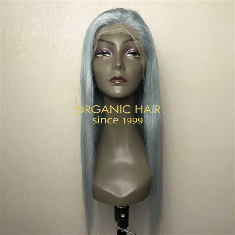 Light blue full lace wig with high quality human hair A98